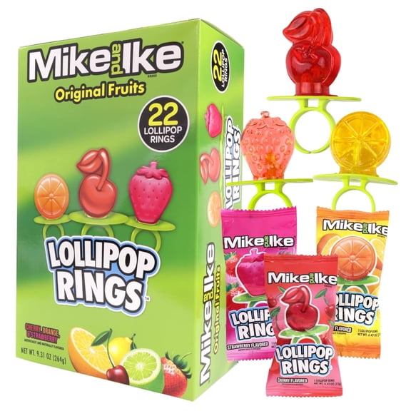 Mike and Ike Lollipop Rings, Original Fruit Flavors, Individually Wrapped, 22 Total Pieces