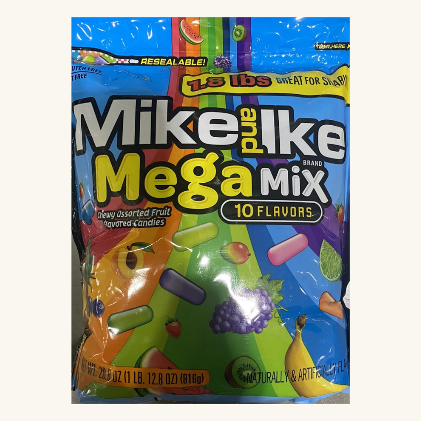 Mike and Ike MEGA MIX 10 Flav Chewy Candy 28.8 oz Candies Resealable Bag 1.8 lbs