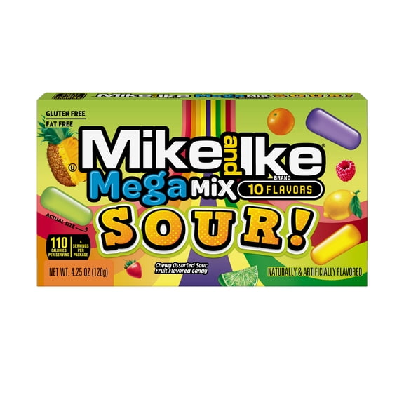 Mike and Ike Mega Mix SOUR! Chewy Candy, 4.25 Ounce Theater Box, 1 Count-Pack of 2