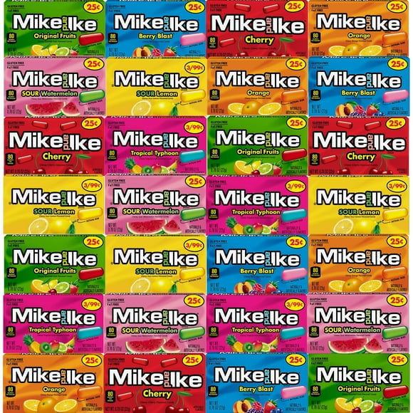 Mike and Ike Mini Box Variety 28 Pack of 7 Flavors, 4 of Each Flavor (Total of 28 Boxes, 0.78oz)