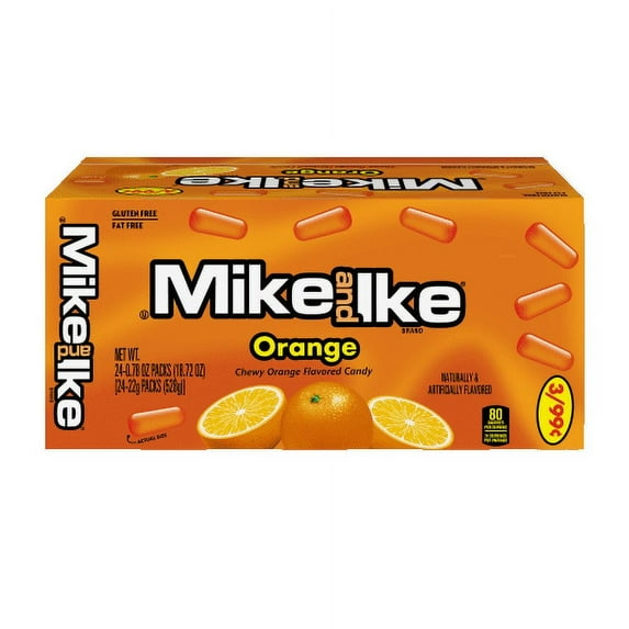 Mike and Ike Orange Candy - 0.78 oz Box, Pack of 24 - Fat-Free, Gluten-Free