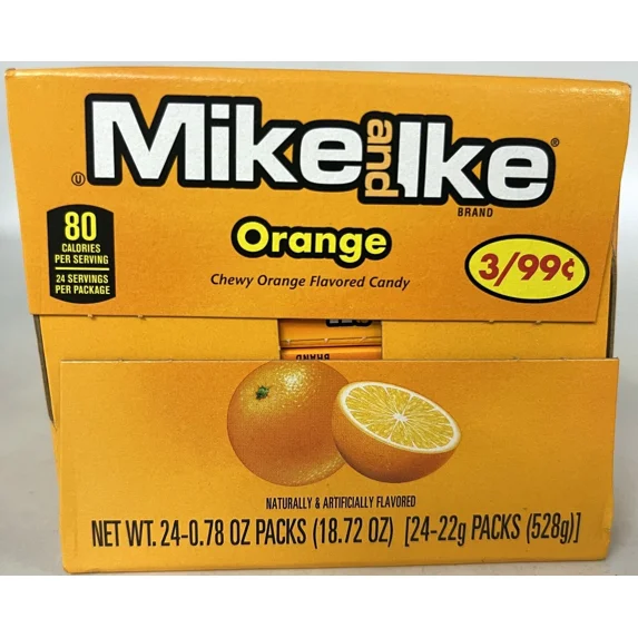 Mike and Ike Orange Chewy Candy, 0.78 oz Pack, 24 Count