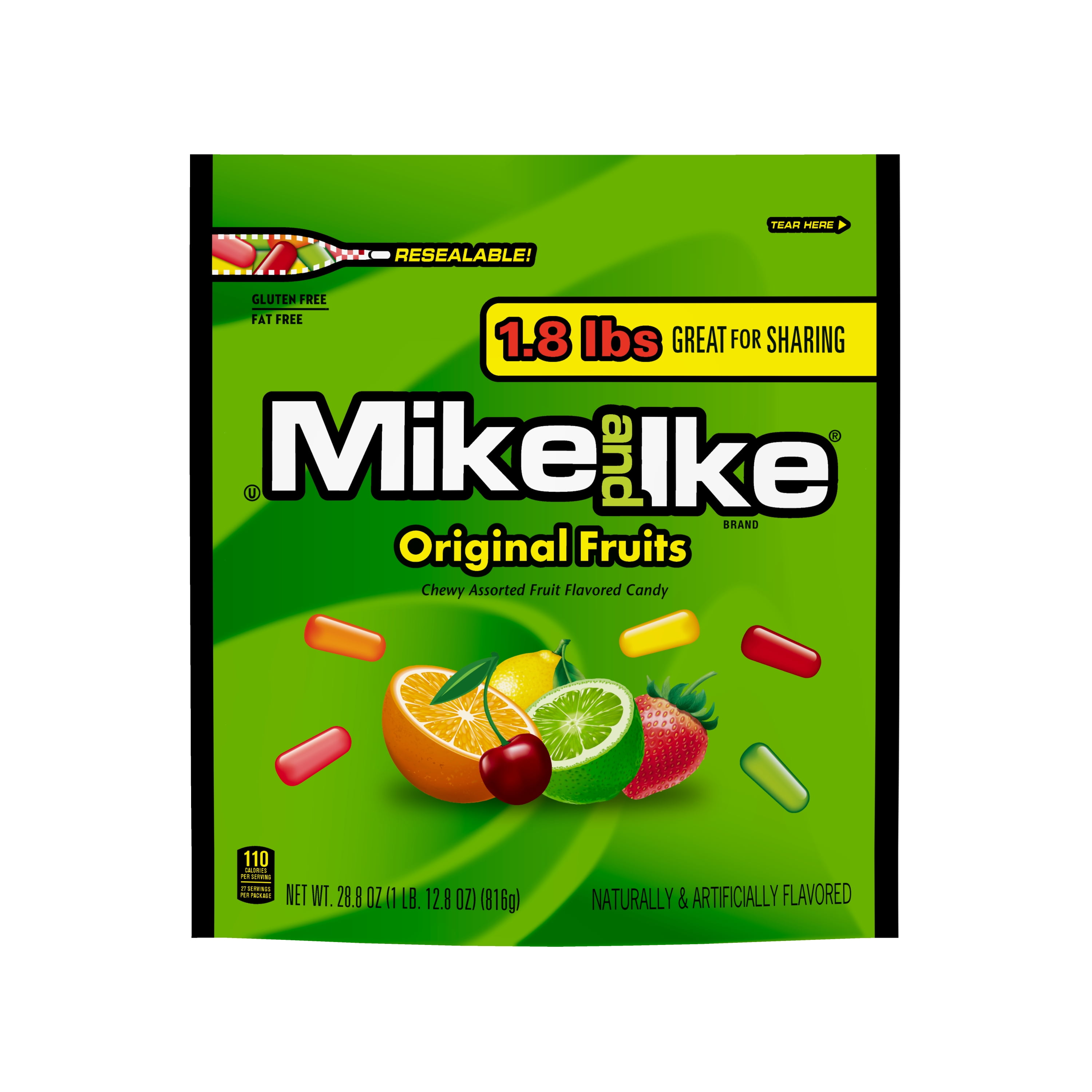 Mike and Ike Original Fruits Chewy Candy, 28.8 ounce Stand Up Bag, 1 count