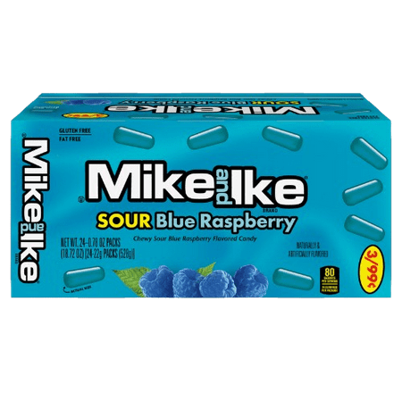 Mike and Ike Sour Blue Raspberry 0.78 oz. Box - Case of 24