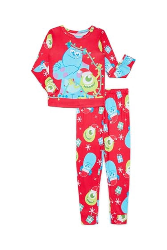 Mike and Sulley, Monsters Inc. Christmas Snug Fit Top and Pants Pajamas - 4T
