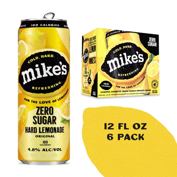 Mike's Hard Zero Sugar Lemonade, 6 Pack, 12 fl oz Cans, 4.8% ABV