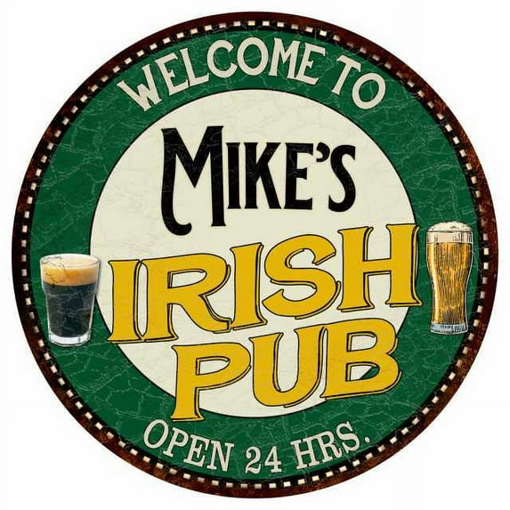 Mike's Irish Pub 14" Round Metal Sign Kitchen Bar Wall Decor 100140036093
