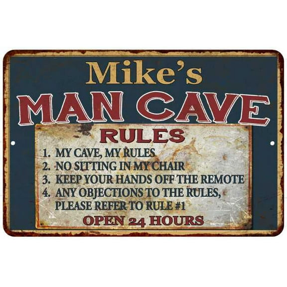 Mike's Man Cave Rules Chic Rustic Green Sign Home 8x12 Metal 108120049111