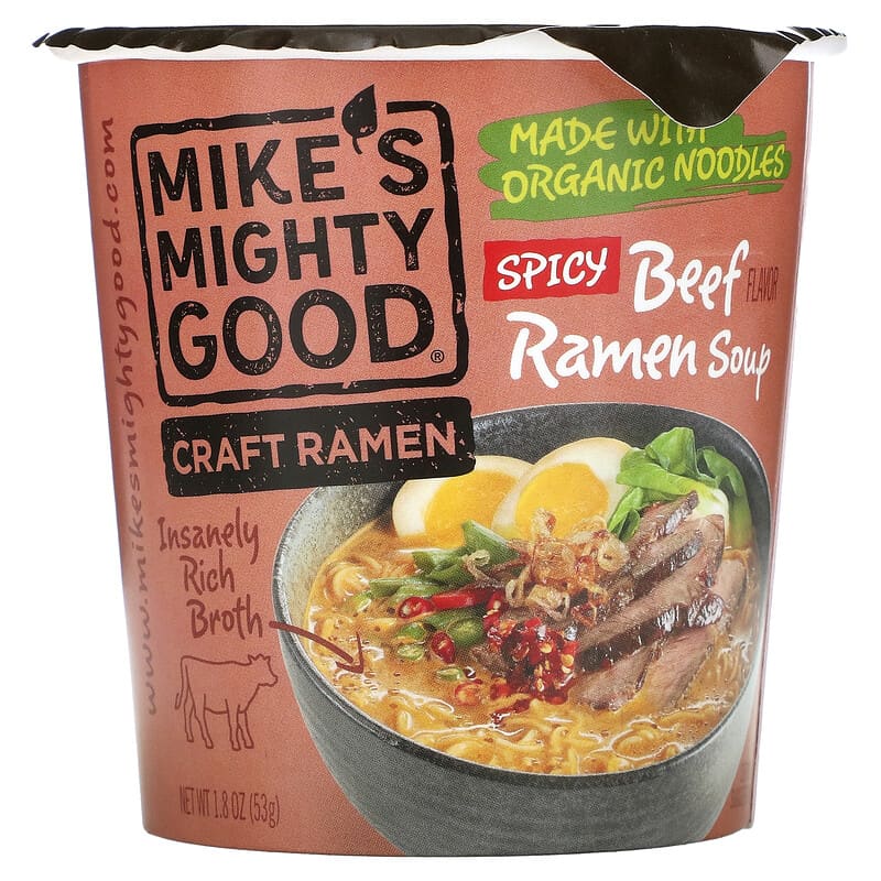 Mighty Mike's Ramon Mike's Mighty Good, Craft Ramen, Spicy Beef Flavor Ramen Soup, 1.8 oz ...