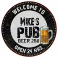thumbnail image 1 of Mike's Pub 14" Round Metal Sign Beer Bar Black Wall Decor Gift 100140039093, 1 of 1