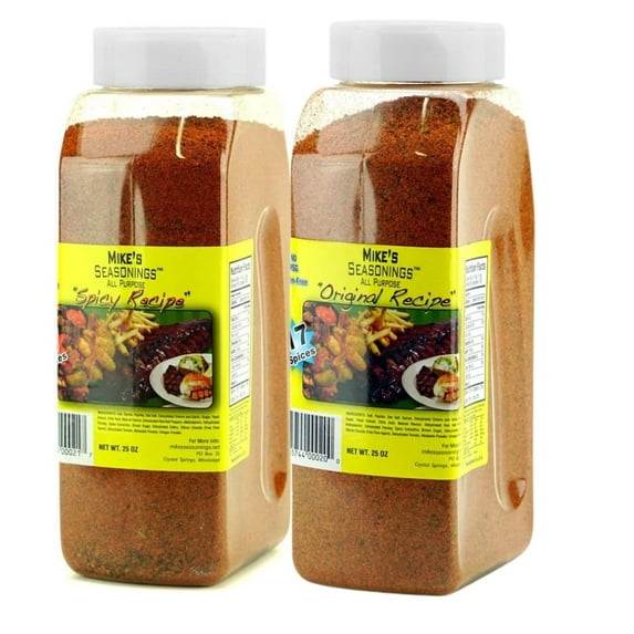 Mike's Seasonings Original All Purpose Seasoning Spice Combo Set-Spicy and Regular, Includes 2, 25 oz bottles