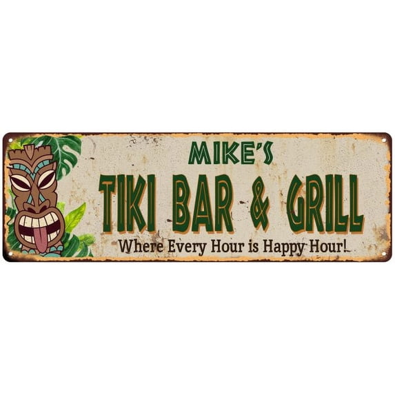 Mike's TIKI BAR & GRILL Gift Metal Sign 6x18 Decor 206180040346