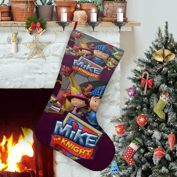 Mike the Knight-theme Christmas StockingsFine white linen for Stairs Fireplace Hanging Xmas Home Decor Christmas gift17.7"X12.6"(45cm32cm)