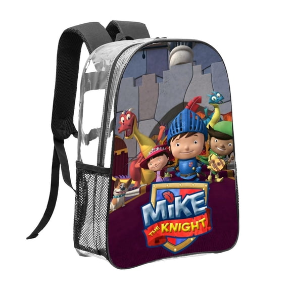 Mike the Knight-theme Clear Backpack Heavy Duty Transparent Bag See Through Bookbag for Work, Sport, College, Travel12.2X16.9"(31X43cm)