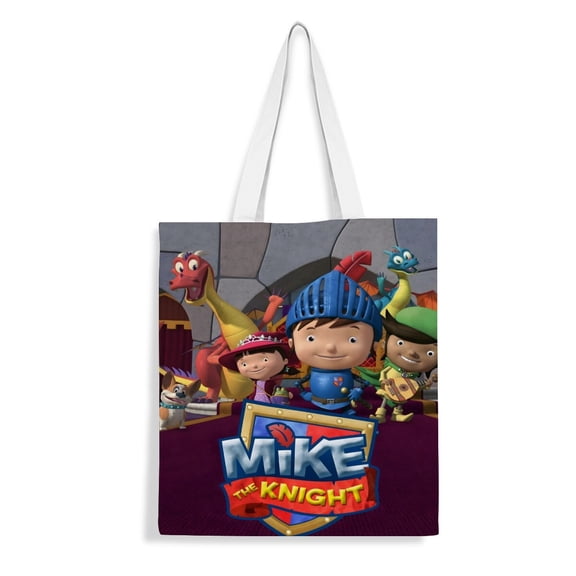 Mike the Knight-theme canvas Tote Bag for Women Aesthetic Shopping Grocery Reusable Bags with Inner Zipper Women Gift 13.8 x 15.8 inches35x40cm