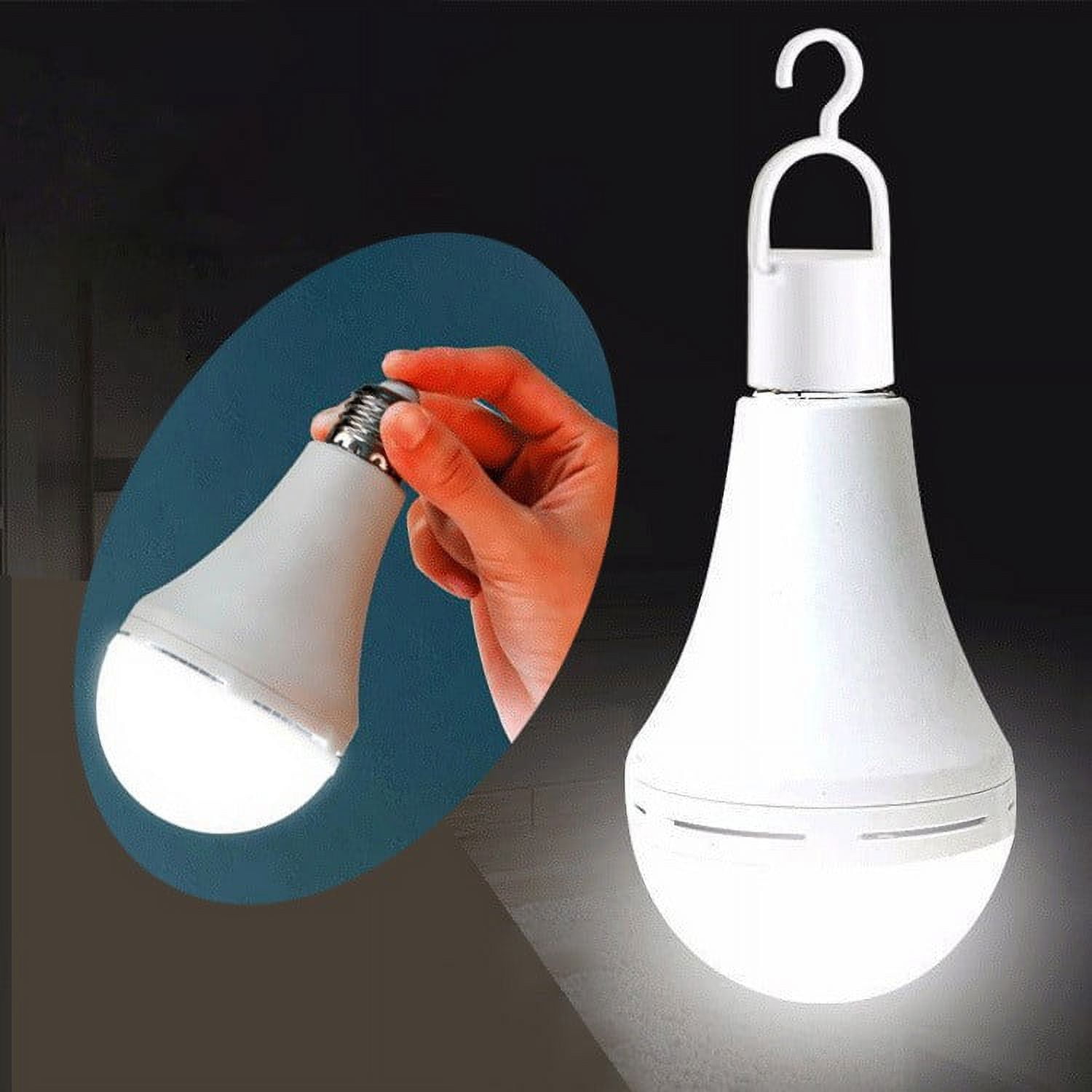 Mikease 2 Pack Multifunctional Rechargeable 12W Emergency Led Bulbs Equivalent 5000K Bright Outdoor Hanging Lights for Power Outage Camping Garden Party Socket Socket