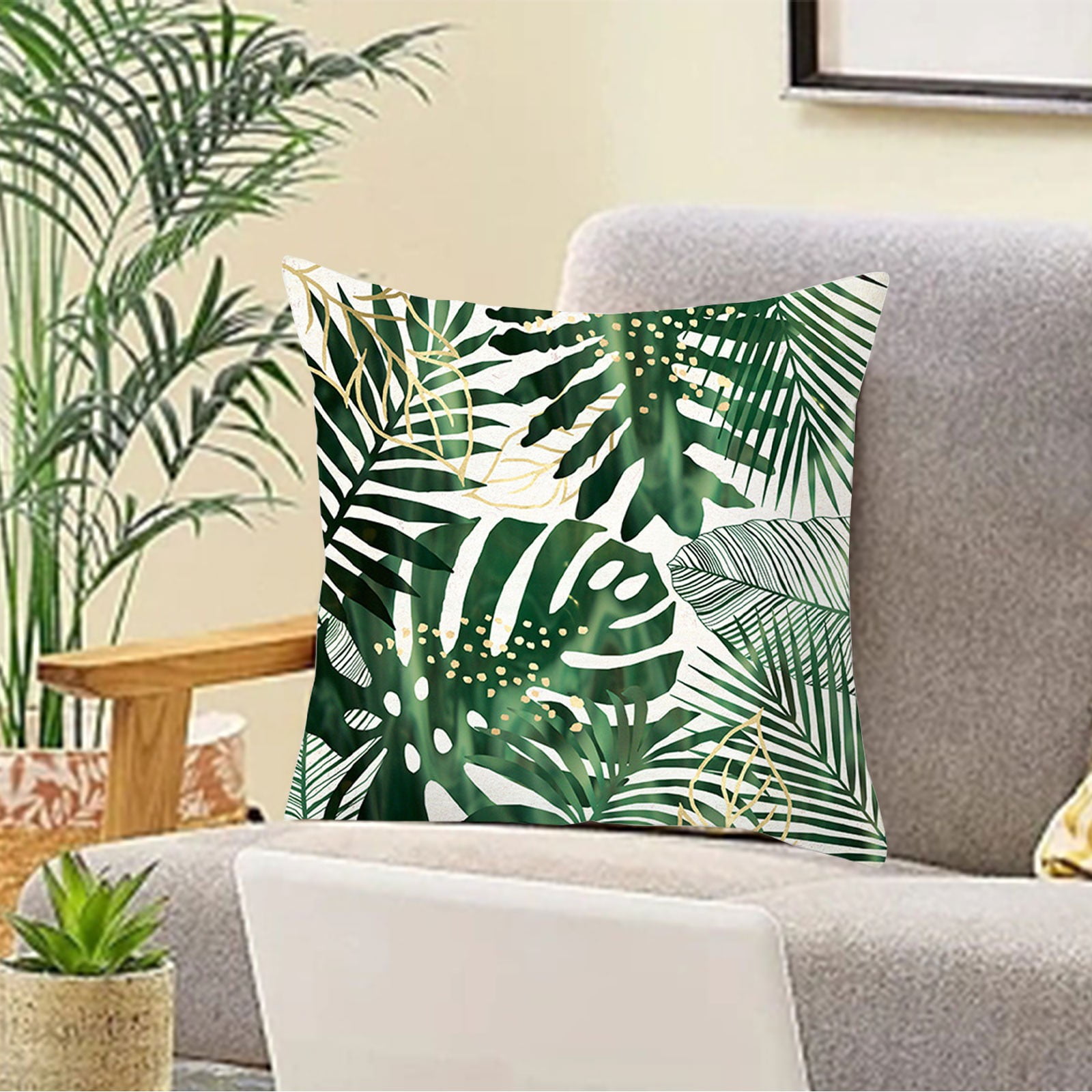 Mikease Tropical Leaf Peach Skin Plush Pillow Cover Home Fabric Sofa ...
