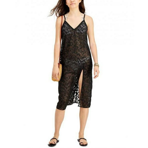 Miken BLACK Juniors' Lurex Animal-Print Midi Swim Cover-up Dress, US X-Large