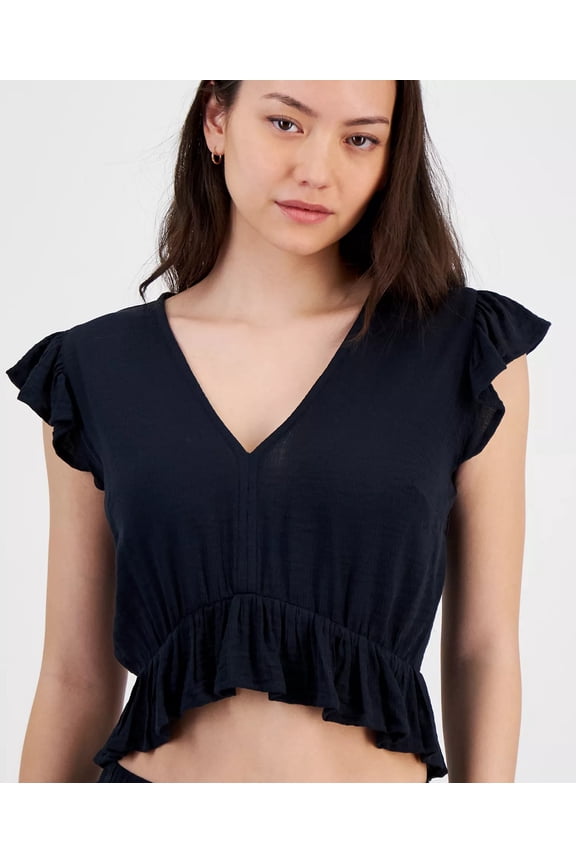 BLACK Juniors' Ruffled Cover-up Top, US X-Large