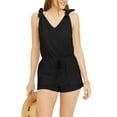 thumbnail image 1 of Miken BLACK Tie-Shoulder Drawstring Terry Romper Swim Cover-up, US Small, 1 of 2
