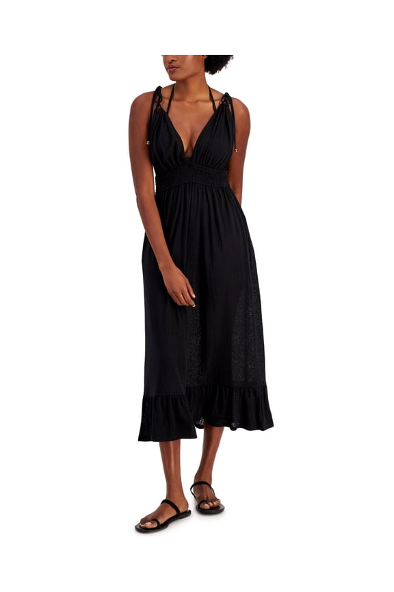Clothing Smocked Midi Dress Cover-up In Black - M