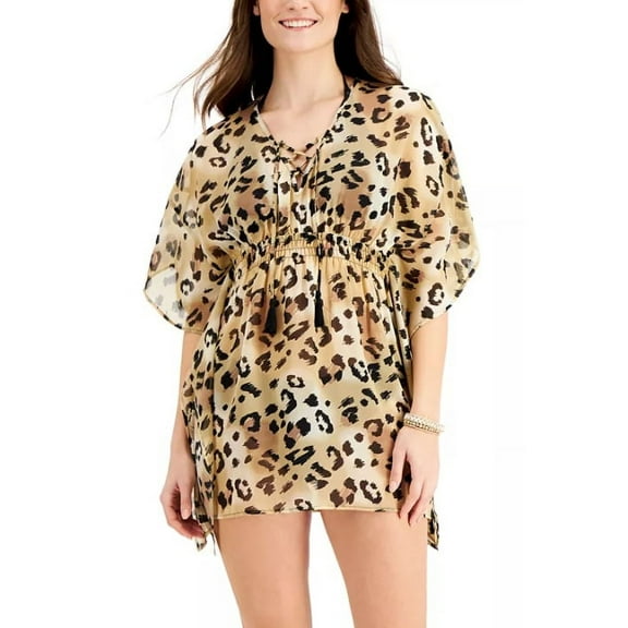 Miken Junior's Animal Print Swim Cover Up Swimsuit Brown Size X-Large