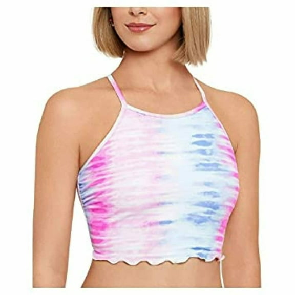 Miken Junior's Lace up Back High Neck Swim Top Multi Tie Dye Size Medium