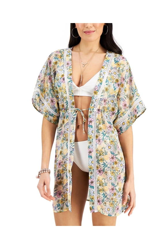 FLORAL PRINT Juniors' Printed Kimono Cover-up, US Large