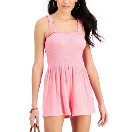 Miken Junior's Scrunchie Strap Cover Up Romper Swimsuit Pink Size Medium
