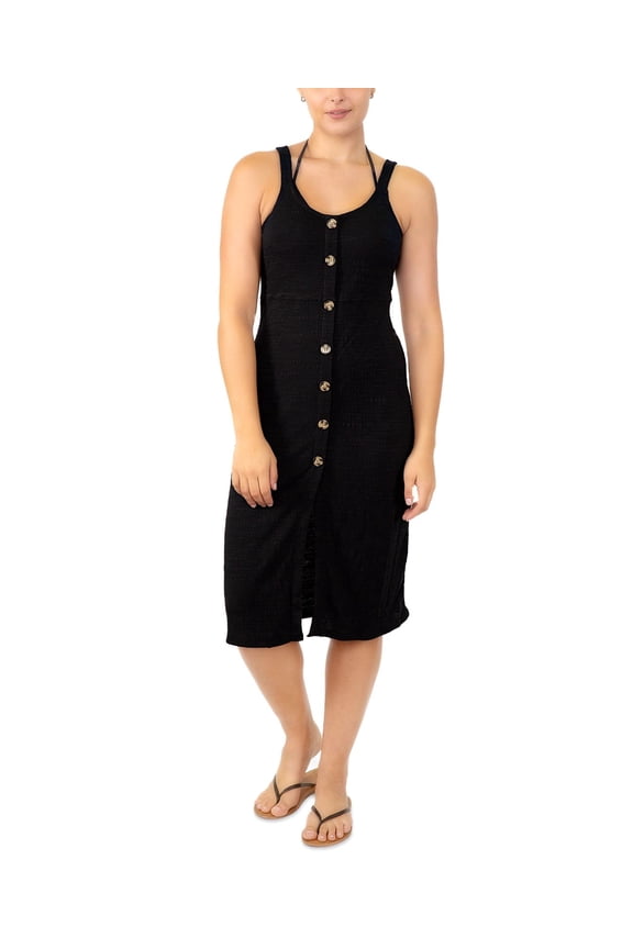 Juniors’ Adjustable Button-Front Cover-Up, X-Small, Black