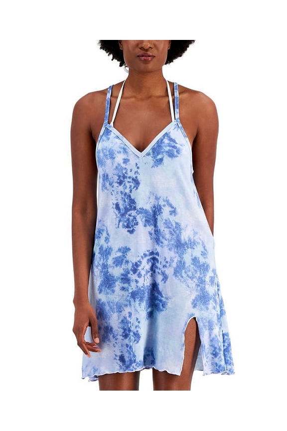 Juniors Knotted Tie Dye Print Top Blue Size X