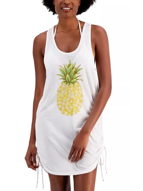 Juniors' Pineapple-Graphic Side-Shirred Cover-Up Dress, Created for Macy's Women's Swimsuit