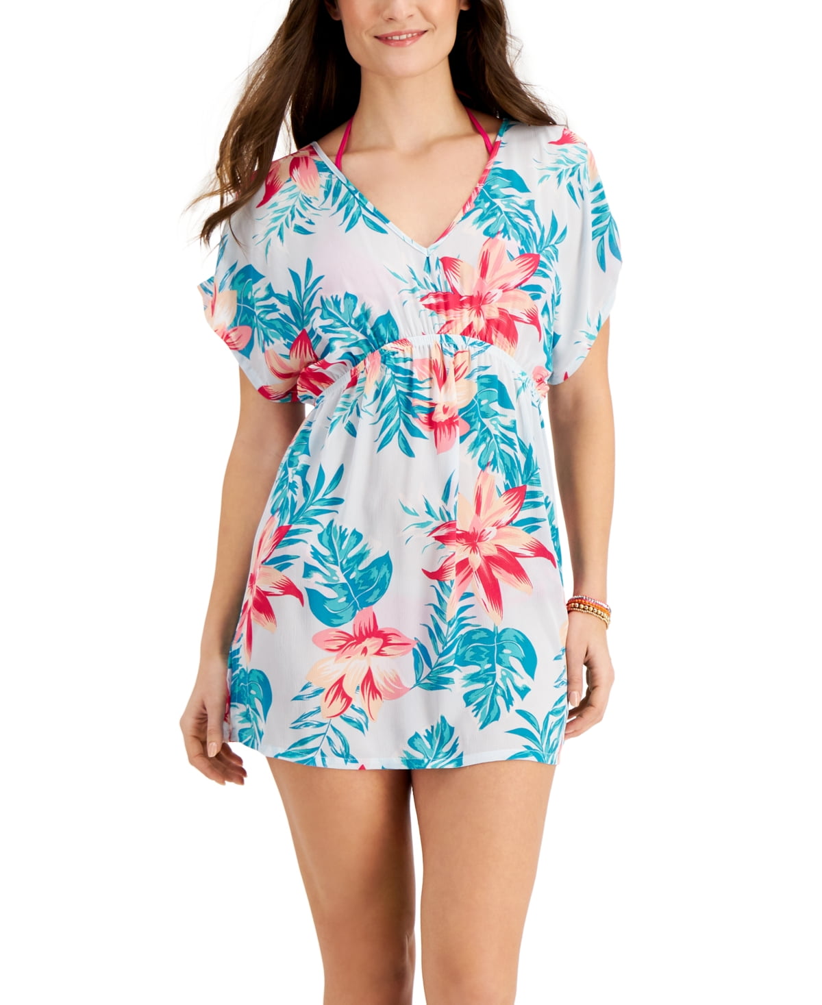 Miken Juniors Printed Cold Shoulder Swim Cover Up Created for Macy s Blue Multi Size S