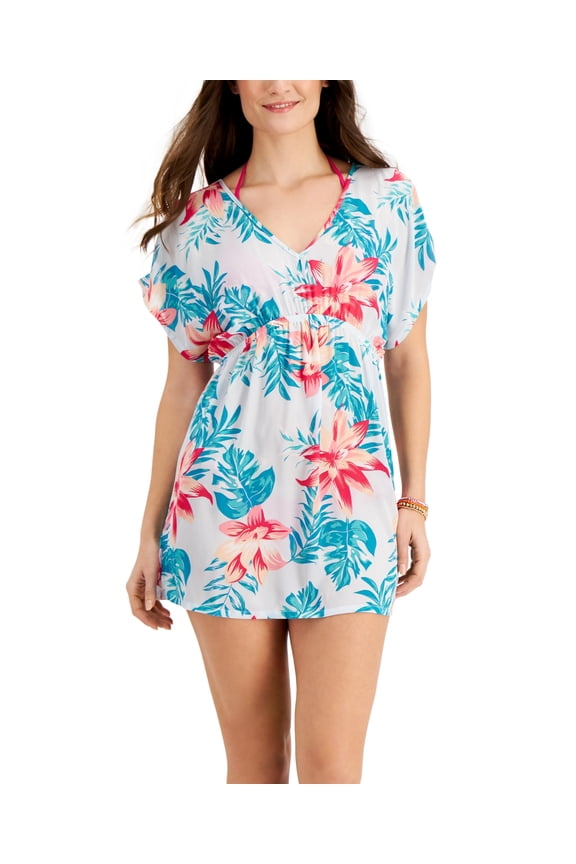 Juniors' Printed Cold-Shoulder Swim Cover-Up, Created for Macy's Women's Swimsuit