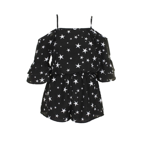 Miken Juniors' Star-Print Cold-Shoulder Romper Cover-Up