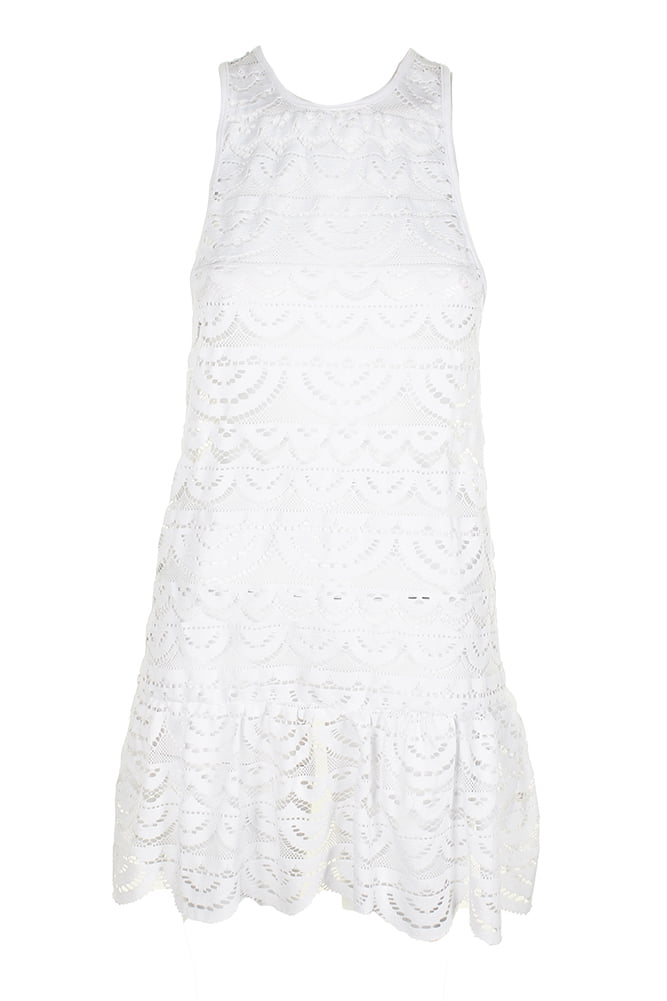 Miken Swim White Sleeveless Crochet Racerback Drop-Waist Dress Cover-Up ...