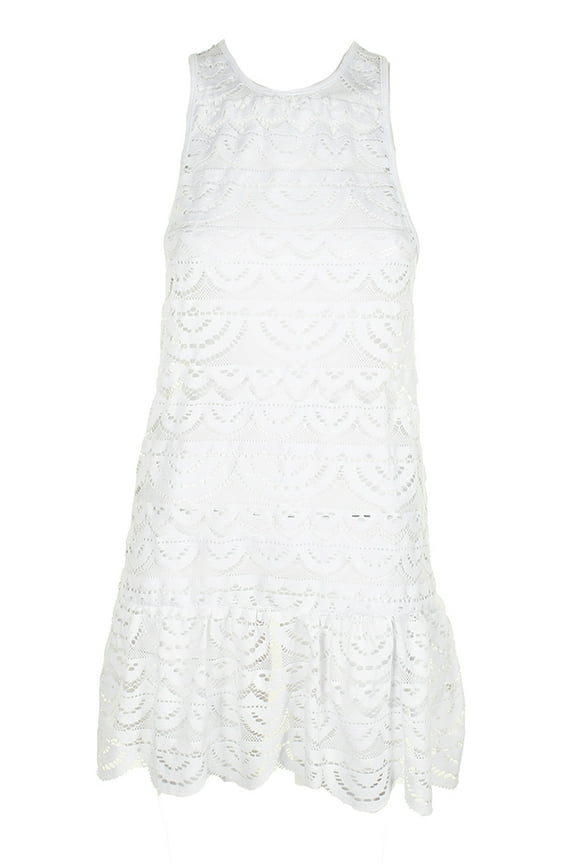 Swim White Sleeveless Crochet Racerback Drop-Waist Dress Cover-Up XS