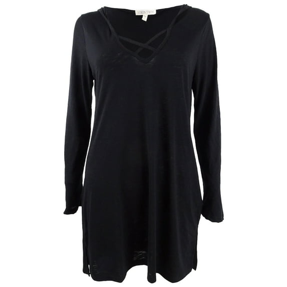 Miken Women's Long Sleeve Hoodie Cover up Dress Swim Black Size Small