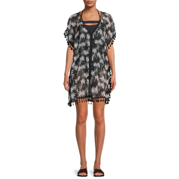 Miken Women's Poncho Tunic Swimsuit Cover Up with Tassels
