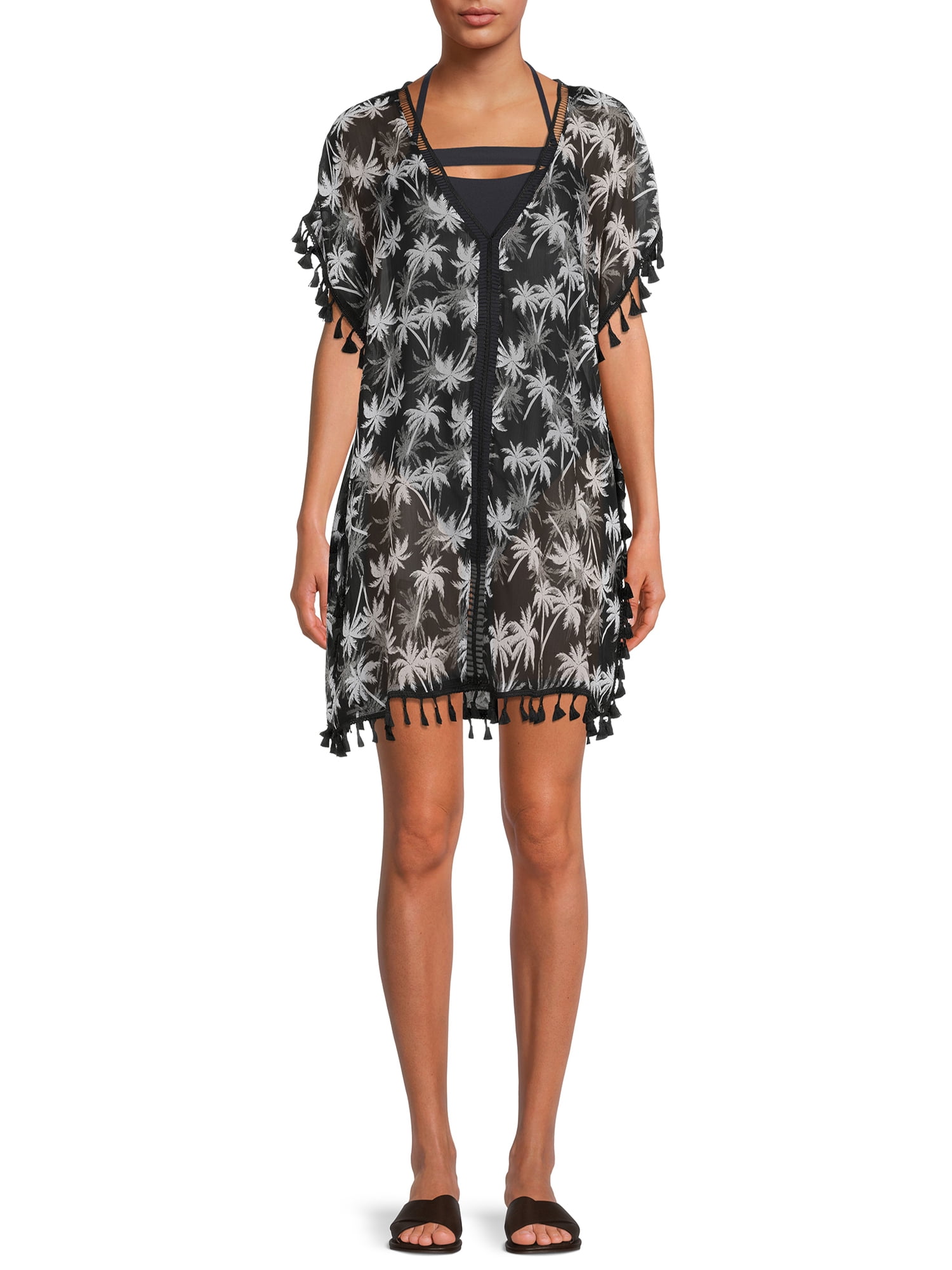 Miken Women's Poncho Tunic Swimsuit Coverup with Tassels