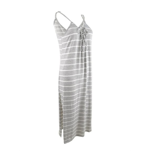 Miken Women's Striped Dress Swim Cover-Up (S, Heather Grey/White)