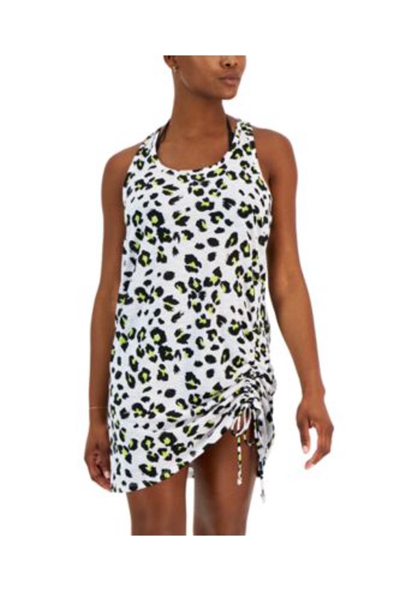 Womens Animal-Print Ruched Ra Whitelimeade S