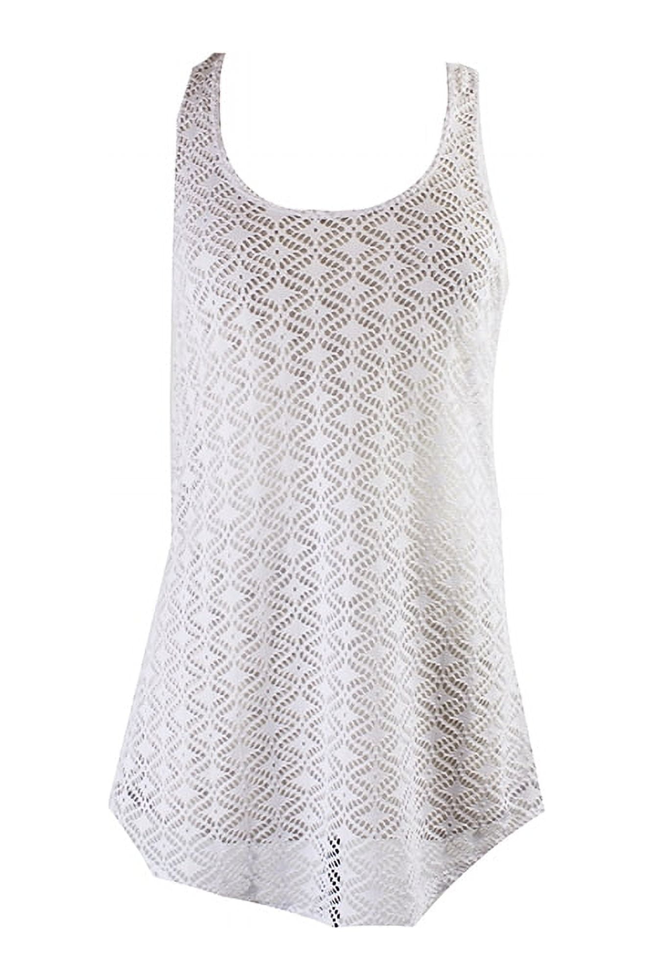 Miken Womens Crochet Racerback Swimsuit Dress Swim Cover-Up (White, XS ...