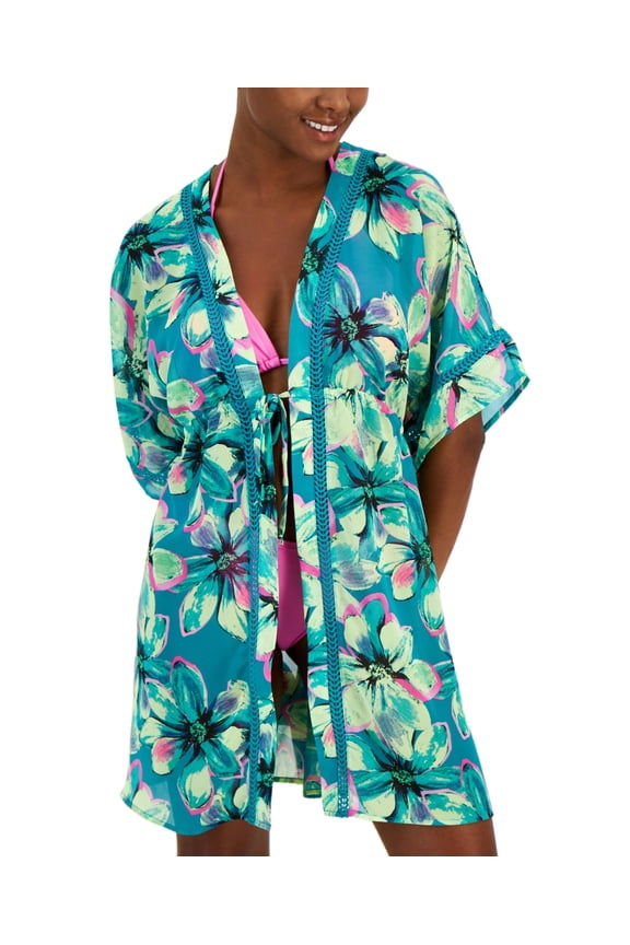 Womens Crochet-Trim Kimono Co Atolllunar Glow S