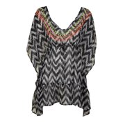 Miken Womens Embroidered Ruffle Tunic Dress Swim Cover-Up S, Black/White