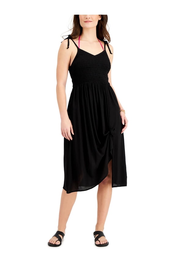 Womens Juniors Smocked Dress Cover-Up