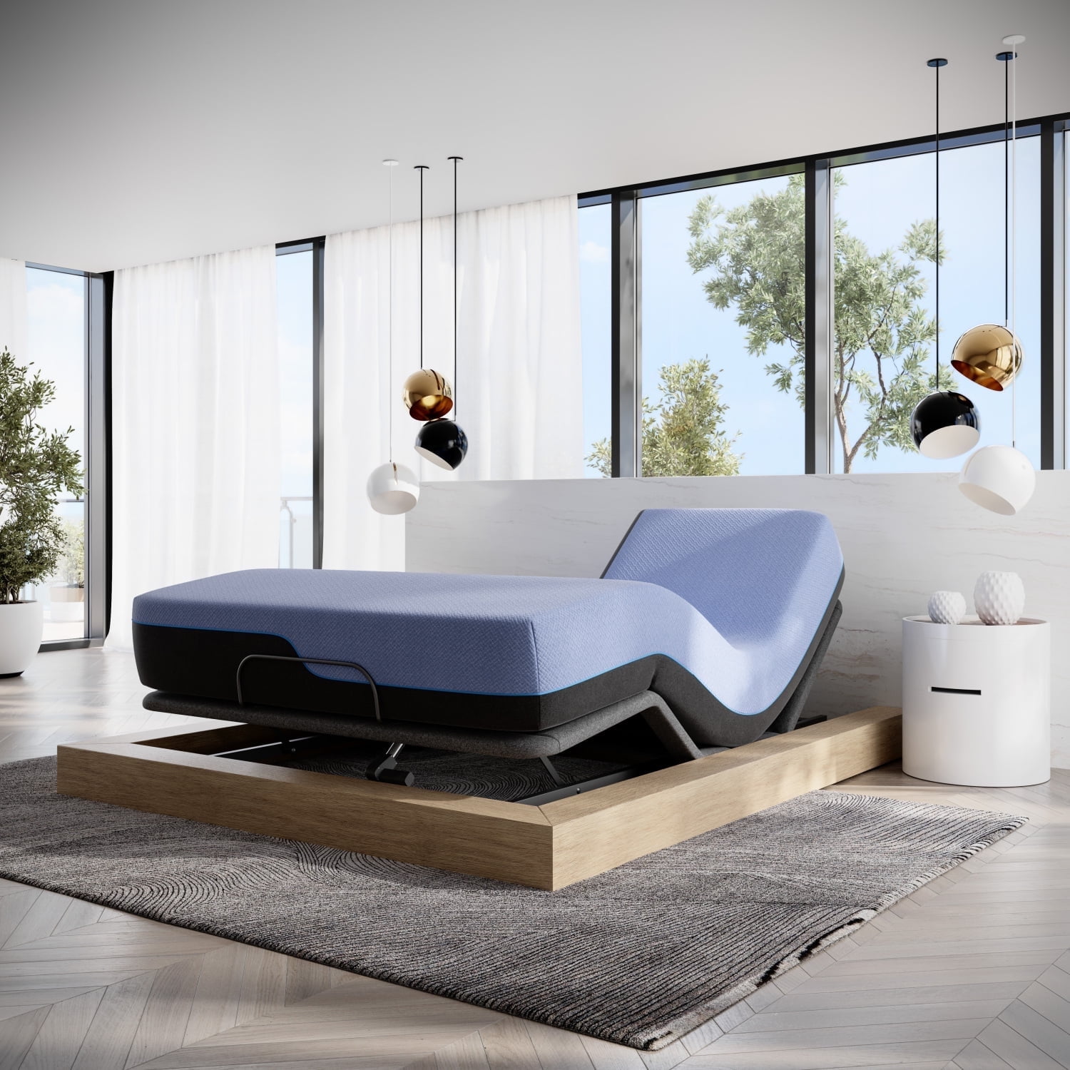 Queen Blue Adjustable Latex Foam Innerspring Mattress