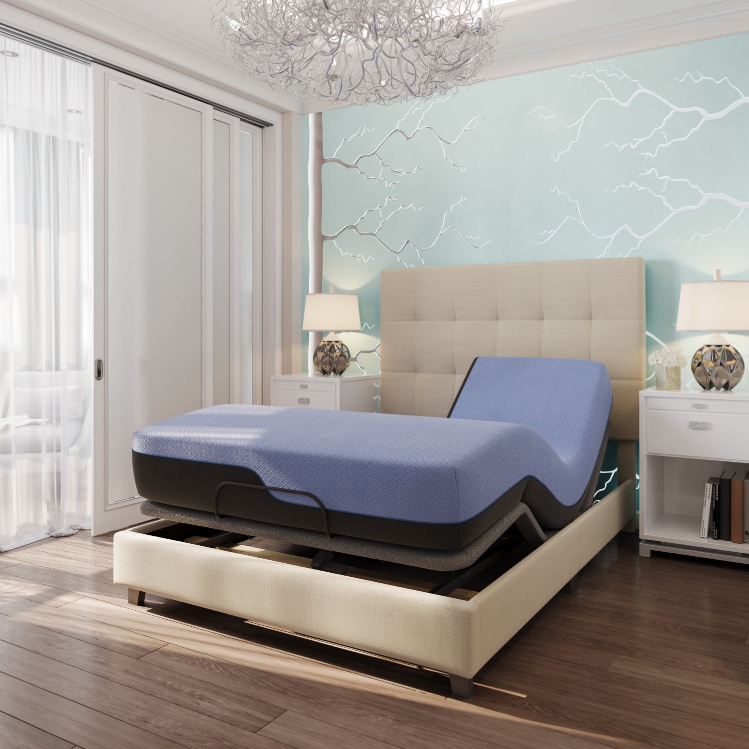 Queen Adjustable Blue Latex Foam Innerspring Mattress
