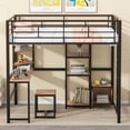 thumbnail image 1 of Mikeor Furniture Full Size Loft Bed with Desk and Stool, Metal Loft Bed with Open-Style Wardrobe, Shelves and Cabinet, Black C4BAAB, 1 of 9