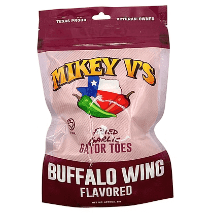 Mikey V's Buffalo Wing Gator Toes: Spicy Garlic Snack, 4 oz Bag